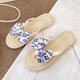 Ciing Rome Women Flip Flops Summer Vacation Beach Flat Sandals Flower Bow Slippers Gladiator Slides Non-slip Clip Toe Thong Shoes