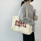 Ciing Women Large Capacity Canvas Shoulder Bag With Zipper Bkpp Casual Tote bag Reusable Cotton Student Handbag Shopping Beach Bag