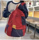Ciing Korean Fashion School Backpack Soft Canvas Women's Backpack Patchwork Large-capacity Backpack for Man Casual Travel Bag