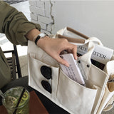 Ciing White Canvas Tote Bags for Women Multi-pocket Handbag Messenger Bag Large Capacity Women's Crossbody Bag Shoulder Bag