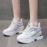 Ciing Rimocy White PU Leather Chunky Sneakers Women Autumn Winter Platform Vulcanize Shoes Woman Thick Bottom Hidden Heels Sport Shoes
