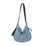 Ciing Checkerboard Women's Bag Trend Denim Shoulder Bag Jean Eco Bag Korean Large Capacity Messenger Bags College Student Satchel