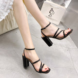 Ciing Fashion Summer Ladies White High Heel Sandals Simple Sandals Square Toe Open Toe Straps Women Sandals Womens Shoes