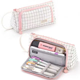 Ciing Stationary Pen Storage Bag Pen Pencil Bag Multi Layer Large Capacity Cosmetic Travel Storage Bag Simple Plaid Pencil Case