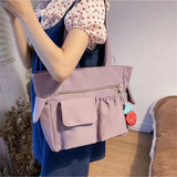 Ciing Women Tote Bag Aesthetic Solid Color Students Casual Handbag Shoulder Bag For College Girls Bookbag Kawaii Cute Sweet Schoolbag