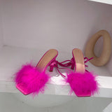 Ciing New Black Women Sandals Sexy Open Toe Furry Fur Summer High-Heeled Sandals Ladies shoes