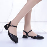 Ciing Women Low Heels Dress Shoes Plus Size 34-42  Cover Toe Ankle Strap Sandals Ol Office Lady Shoe Black Mary Janes Ladies Shoe