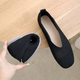 Ciing Mesh Square Head Grandma Shoes Female Spring New Soft-soled Hollowed-out Casual Ladybugs Knitted Flat-bottomed Flying Shoes