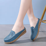 Ciing New Flats Women's Shoes Summer Genuine Leather Moccasins Women Loafers Cut-outs Slippers Casual Shoes Woman Sandals