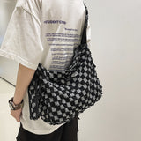 Ciing Checkerboard Women's Bag Trend Denim Shoulder Bag Jean Eco Bag Korean Large Capacity Messenger Bags College Student Satchel