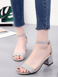 Ciing Women's shoes High heel summerblack student shoes sandals in Rome with high heel thick with a buckle