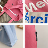 Ciing Paris Women Cotton Canvas Shoulder Bags 3D French Merci Print Eco Cloth Grocery Shopping Bag Books Handbag Female Casual Tote