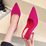 Ciing Women Simple Blue Slingback Pumps Summer Elegant Pointed Toe High Heels Shoes Woman Solid Thin Heel Sandals for Women