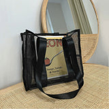 Ciing 1 Pc Women  Mesh Tote Bag   Reusable Transparent Fashion One Shoulder Beach Bag Mesh Hollow Shopping Bag Organizer