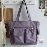 Ciing Women Tote Bag Aesthetic Solid Color Students Casual Handbag Shoulder Bag For College Girls Bookbag Kawaii Cute Sweet Schoolbag