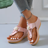 Ciing New In Retro Ladies Slippers Summer New Beaded Pearl Buckle Flowers Decorative Fashion Women's Shoes Women's Wedge Beach Shoes