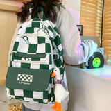 Ciing Women Backpack Waterproof Multi-Pocket Nylon Bookbag Preppy Plaid Schoolbag for Adolescent Female Laptop Back Pack Travel Bag