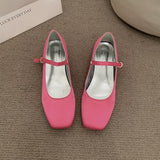 Ciing Spring Women Granny Shoes Fashion Square Toe Shallow Mary Jane Shoes Flat Shoes Ladies Casual Buckle Soft Shoes