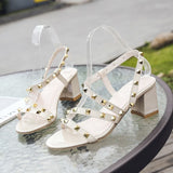 Ciing Women Leather Stud Sandals Platform Sandals Summer High Heels Rivets Shoes  Leather Ladies Sexy Party Shoes 6cm + Box