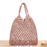 Ciing New Women's Bag Solid Color One-shoulder Woven Straw Handmade Cotton Rope Net Bag Beach Vacation