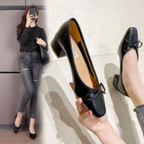 Ciing Bow Ballet High Heels Shoes Woman Basic Pumps Fashion  Round Bow Work Shoe Fashion Party Women Shoes Pump zapatos de mujer