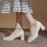 Ciing Pearl with Thick Heel Mary Jane Shoes Spring Autumn New Square Toe High-heeled Shoes Women Platform Heels Bling Shoes