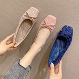 Ciing Flat-bottomed Women's Shoes Spring New Fashion Shallow-mouthed Square-toe Shoes Work Soft-soled Soft-skinned Commuter Boat Shoes
