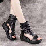 Ciing Summer Shoes Women Fish Mouth Soft Roman Ladies Sandals Platform Heighten Shoe Wedges Sandals Retro Gladiator Sandals Women