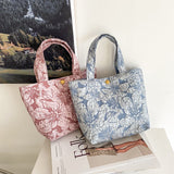Ciing Vintage Canvas Hand Bag for Women Floral Print Casual Tote Bag Four Color Options Reusable Shopping Beach Bags For Girls