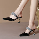 Ciing Shiny Crystal High Heels Sandals Women Summer Patent Leather Pointed Toe Party Shoes Woman Elegant Thick Heeled Ladies Shoe