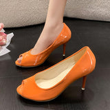 Ciing Candy Color Peep Toe Pumps for Women New Elegant Stiletto High Heels Party Shoes Woman Patent Leather Shoes Plus Size 35-43