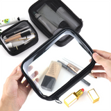 Ciing 1PC Black Women Men Necessary Cosmetic Bag Transparent Travel Organizer Fashion Small Large Black Toiletry Bags Makeup Pouch