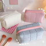 Ciing Soft Multifunctional Cosmetic Bag Organizer Large Capacity Pink White Blue Plush Makeup Bag Pencil Case Cute Student Storage Bag