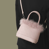 Ciing Fashion Faux Fur Women's Plush Bucket Bag Sweet Ladies Portable Crossbody Bags Casual Daily Female Handbags Purse Shoulder Bags