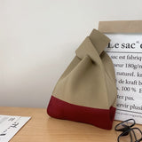 Ciing Handmade Knit Handbag Women Mini Knot Wrist Bag Japanese Casual Color Wide Stripe Plaid Tote Bag Student Reusable Shopping Bags