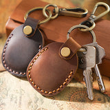 Ciing Vintage Leather Access Card Holder Keychain Round Water Drop Access Cards Protective Case Fashion Keyring Card Bag