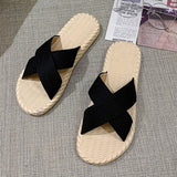 Ciing Rome Bowknot Summer Home Slippers Beach Flip Flops Women Sandals Casual Flax Flat Sandals Cozy Indoor Outdoor Slides Shoes