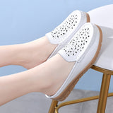 Ciing New Flats Women's Shoes Summer Genuine Leather Moccasins Women Loafers Cut-outs Slippers Casual Shoes Woman Sandals