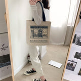 Ciing Women Canvas Shoulder Bag London Books Print Ladies Casual Handbag Tote Bag Reusable Large Capacity Cotton Shopping Beach Bag