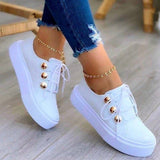 Ciing Summer White Women Shoes Fashion Round Toe Platform Shoes Plus Size Casual Sneakers Lace Up Flats Women Slip On Tennis Shoes