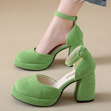 Ciing Green Ankle Strap Platform Pumps Women Corduroy High Heels Mary Jane Shoes Woman Elegant Chunky Heeled Party Dress Shoes
