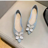 Ciing Spring New All-match Shallow Mouth Fairy Style Flower Flat Shoes Female Pearl White Spring and Autumn Slip-on Women's Shoes
