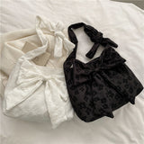 Ciing Large Capacity Canvas Shoulder Bag Summer Fashion Bow Shopper Bags for Women Adjustable Strap Length