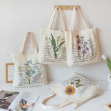 Ciing Vintage Floral Canvas Shoulder Bag Women's Eco Reusable Shopping Bags Kpop Shoulder Bag Girls Flower Vegan Graphic Handbag Tote