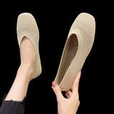 Ciing Knit Mesh Flat Shoes Women Summer Breathable Stretch Ballet Flats Moccasins Square Toe Loafers Slip on Dress Shoes Sneaker