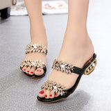 Ciing Shiny Crystal Slippers Women Luxury Rhinestone Med Heels Sandals Woman Bohemian Gold Strange Heel Flip Flops Summer Shoes