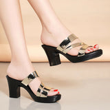 Ciing Summer High-heeled Women's Slippers Thick Heels Bright Skin Fish Mouth All-match Casual Shoes Luxury Woman Sandals