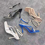 Ciing Summer NEW Women's Sexy Bomb Square Toe High Heeled Shoes Toe Clamping Stiletto High Heels Plus Size 35-43 Zapatos De Mujer