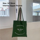 Ciing Women Canvas Shoulder Bag Paris Letters Print Shopping Bag Eco Cotton Linen Shopper Bags Cloth Fabric Handbag Tote For Girls