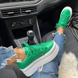 Ciing Women Leather Platform Shoes Fashion Solid Color Chunky Heel Sneakers Casual Flat Sports Shoes Designer Shoes Zapatillas Mujer